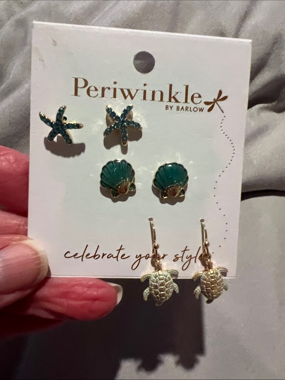 Periwinkle by Barlow Teal Shell & Turtle Earring Set
